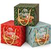 MAQA 12 pz Scatola Porta Panettone Natalizia, Bag Box con Manico | in Cotone e Fondo Rigido, Fantasie Assortite, Confezione Regalo per Panettoni, Dolci e Strenne di Natale