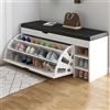 Generic Scarpiera con seduta a cuscino, mobiletto in legno, organizer autoportante con cassetto ribaltabile per ingresso