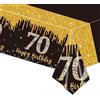 POPOYU 137x274cm Tovaglie per 70° Compleanno, Nero Oro 70° Festa di Compleanno Tovaglia, Happy 70° Compleanno Tovaglia Lavabile in Plastica Rettangolare Tovaglie per Uomo Donna Festa di Compleanno