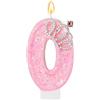 LunarCharm Candele di Compleanno Rosa - Candela con Numeri Luccicanti per 0° Festa di Compleanno con Corona, Numero 0, per Torte, Cupcake, Decorazioni per Feste, anniversari