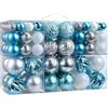 Miaikoe Set di 100 palline di Natale, infrangibili, decorazioni natalizie da appendere per la casa, decorazioni invernali (turchese e argento)