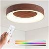 Matane Plafoniera a LED RGB dimmerabile con telecomando 24W rotonda 28cm | Lampada a soffitto, colore regolabile 3000K-6500K, legno noce scuro. Per ragazzi, soggiorno, camere, cucina