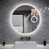 SUNXURY Specchio da bagno, 70 cm, rotondo con Bluetooth, specchio da parete con illuminazione, specchio da bagno con 3 temperature di colore regolabili e anti-appannamento, presa e 3 X lente