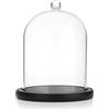 TOLIDA Cupola di vetro con base in legno naturale, manico robusto, decorazione per aromaterapia, candelabro, catena luminosa come regalo decorativo per matrimonio, San Valentino, Natale, nero, 12 x 15