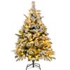 GYMAX 135 cm Albero di Natale Innevato, con 150 Luci, 384 Rami in PVC e PE, Folto e Realistico, Base Pieghevole in Metallo, Montaggio Facile