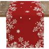 Kiatuniya Runner Natalizio Rosso Centro Tavola Runner Bianco Fiocchi di Neve 33x183 | Centrotavola Natalizio Runner Centrino Moderno Elegante Natalizi per la Tavola Lavabile per Cucina Decorazione