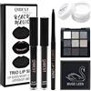 Crunier 5 Pezzi Set Trucco Gotico, Rossetto Nero 3 in 1 | Matte Lipgloss, Glossy Lip Gloss, Lip Liner Pencil, Palette Ombretti Nero Smokey 9 Colori, Pittura per Viso e Corpo Bianco