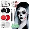 Mexlyca Kit Trucco Halloween completo, 3 X 20g con colori rosso nero e bianco per viso e corpo, tatuaggi Halloween, spugne e pennelli per vampiro, clown, zombie, scheletro, fantasma, strega - per Trucco SFX