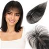 S-noilite Posticcio Capelli Veri a Clip Frangia Leggera #1B Nero Naturale - Base Rete 3x13cm, Topper Capelli Veri Leggero per Capelli Fini & Stempiatura 10g 25cm