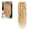 Larafona Extension di capelli umani ricci al 100% 8A, Remy, con chiusura in pizzo, colore biondo miele, P27/613, 20in / 50 cm