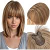 MY-LADY Topper Capelli Veri Donna Con Frangia Clip Capelli Veri Biondo Scuro/Marrone Medio 21g Base Lace Leggero Toupet Frangia Aria(#4p27)