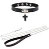 RVYEIOP Collare Donna con Guinzaglio 66cm Set in Pelle Sintetica Regolabile - Choker Nero con Croce per Giochi di Ruolo e Accessori Moda Gotico