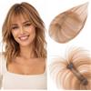 S-noilite Posticcio Capelli Veri a Clip Frangia Leggera #06 Marrone Chiaro - Base Rete 3x13cm, Topper Capelli Veri Leggero per Capelli Fini & Stempiatura 10g 25cm
