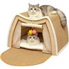 Keltorio Casetta per gatti con tiragraffi, 3 in 1, per interni, in legno, a 2 piani, in sisal, giocattolo per gatti (50 x 40 x 32 cm)