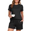 PrinStory Pigiama estivo da donna, lavorato a maglia, vestibilità regolare, a maniche corte, abbigliamento casual