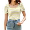 Aottori T-Shirt Donna a Maniche Corte Scollo Quadrato a Righe Slim Fit | Maglietta, Sbuffo Estive, Elasticizzato Eleganteee, Tinta Unita Casual