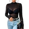 Avidlove Maglietta Donna Trasparente Camicia in Rete Manica Lunga Blusa | Elasticizzato e Traspirante, Sexy Mesh Top Slim Fit, Elegante T-Shirt Collo Alto, Casual Club Rave Party Festival Outfit