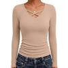 Aottori Maglietta Donna Manica Lunga T Shirt Scollo a V a Coste Slim Fit | Viscosa morbida ed elasticizzata, scollo a V, maniche lunghe, linea lunga slim per ufficio viaggio e tempo libero