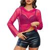 Avidlove Felpa con Cappuccio e Maniche Lunghe da Donna in Rete a Trama Larga Crop Top Neon con Coulisse Outfit per Rave e Festival Top per Party e Discoteca