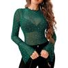 Avidlove Top da donna in rete con strass maniche a campana camicetta bordo smerlato abbigliamento sexy camicia vedere attraverso la festa