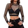 Avidlove Sexy Maglietta Donna Rete da Pesca a Corte Maniche Lunghe T-Shirt | XS-3XL,maglietta trasparente con scollo rotondo, 2 stili, a ret ceamicette , colori neon, bordatura, abbigliamento per feste
