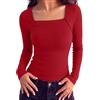 Aottori Maglia Donna Scollo Quadrato Coste T Shirt Maniche Lunghe | Viscosa elasticizzata a coste, scollo quadrato, vestibilità slim, maniche lunghe, adatta a ufficio e tempo libero