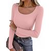 Aottori Maglia Donna Manica Lunga Costine Girocollo Slim Fit | Maglietta Elegante, Basic Tops Tinta Unita, Shirt Sexy, con vestibilità Classica