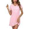 Bresdk Camicia da Notte Donna Estiva con Maniche Corte Abito da Notte con Stampa Comoda e Morbida Loungewear S-3XL