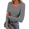AirMood Maglietta da donna a maniche lunghe, casual, a costine, con scollo rotondo, vestibilità aderente