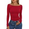 Aottori Maglia Donna Scollo a Barca Coste T Shirt Maniche Lunghe | Viscosa elasticizzata a coste, scollo a barca, vestibilità slim, maniche lunghe, adatta per ufficio e tempo libero