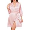 Wikoan Accappatoio da Donna Camicia da Notte in Raso e Pizzo Kimono Corto Estivo con 3/4 Maniche S-XXL