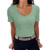 Aottori T-Shirt Donna Scollo a V Maniche Corte Costine | Cotone, Magliette Estivo, Tops Basic, Elegante, Aderente Elasticizzato, Tinta Unita, Maglia Sexy Casual