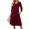 Zeagoo Abito estivo da donna, elegante, a maniche a 3/4, con maniche in pizzo, a tunica, con tasche, scollo a V, per il tempo libero