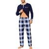 Litherday Pigiama Uomo Invernale Cotone Girocollo Henley Quadri Casa Lungo | Cotone elastan, maglia girocollo con taschino, pantaloni a quadri, tasche e coulisse per casa
