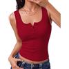 Terecey Canotta Donna Cotone a Costine Scollo Quadrato Henley Bottoni Chic | Scollo Quadrato Bottoni Decorativi Cotone Elasticizzato Linea Aderente Look Estivo Casual Appuntamenti Viaggio Città Mare