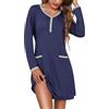 Litherday Camicia da Notte Donna Cotone Manica Lunga Tasche Bottoni Casa | Cotone morbido, scollo con bottoni, manica lunga, tasche frontali, vestibilità comoda, lavaggio facile, casa notte e relax