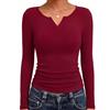 Aottori Maglia Donna Manica Lunga Scollo a V T‑Shirt Coste Slim Elastica | Maglie manica lunga aderente, T‑shirt costine elasticizzato, Tops Basic Casual, intimo per uscite giornaliere