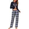 Demegimi Pigiama Donna Cotone a Quadri Invernale Pigiama Lungo da Donna con a Maniche Lunghe Girocollo Pajamas Comodo Casual per la Casa
