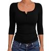 Aottori Maglia Donna Manica 3/4 Scollo Quadrato T Shirt Bottoni Basic | Magliette maniche tre quarti costine, Top bottoni frontali, Intimo morbido ed elasticizzato, casual per quattro stagioni