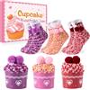 EconioSocken Confezione da 3 paia di calzine morbide Cupcake, idea regalo per donna | Calzini divertenti invernali da donna e soffici calzini da casa in morbido peluche, regalo per donne, taglia 35-42