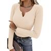Aottori Maglia Donna Maniche Lunghe Scollo a V Costine Elegante | Magliette Cotone, Basic Tops, Shirt Slim Fit, Aderente Elasticizzato, Tinta Unita, Sottogiacca Intimo, Casual