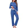 Aseniza Pigiama Donna Invernale Lungo Manica Lunga Due Pezzi con Tasca | Set pigiama donna, pantaloni lunghi con vita elastica e coulisse, tasche laterali, tessuto morbido, comfort per notte e casa