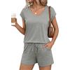 Bresdk Pigiama Donna Cotone Corto Estivo Pigiami Due Pezzi Leggero per Casa e Casuale S-3XL