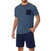 Bresdk Pigiama Uomo Estivo Cotone Corto a Righe Pigiami 2 Pezzi Uomo Maniche Corte con Tasche Leggero e Morbido Loungewear S-3XL