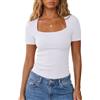 Aottori Maglietta Donna Scollo Quadrato Manica Corta A Costine Slim Fit | Morbido, Casual, Look Quotidiano, Primavera Estate