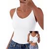 Gyabnw Canotta Donna Imbottita Scollo a V Slim a Coste | Coppe imbottite integrate, tessuto a coste elasticizzato e vestibilità slim con spalline sottili per un look femminile