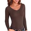 Terecey Maglietta Donna Manica Lunga Scollo V Top Aderente Casual Basic | Scollo a V Femminile, Linea Slim, Tessuto Elasticizzato, Vestibilità Aderente