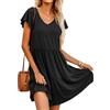 Hotouch Vestito Estivo da Donna Casual Vestito Abito Lungo Fino al Ginocchio Scollo a V con a Volant Abito da Spiaggia con Tasche S-XXL