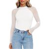 Hotouch Maglietta Donna a Rete Girocollo Trasparente Manica Lunga Raglan | Elegante Doppio Strato Mesh Maglia, Slim Fit Maglia Manica Lunga, Maglietta Velo Trasparente, Party e Clubwear XS-2XL