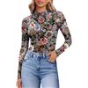Ekouaer Maglia da Donna in Rete Trasparente Maniche Lunghe | Maglietta slim fit, collo alto, da donna, per discoteca, feste, festival, rave, taglie XS-XXL